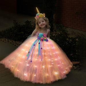 Unicorn Girls Children LED Light Up Dress Kids Birthday Party Princess Costume - Cute As A Button Boutique