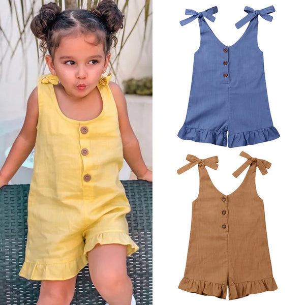 New Baby Girl Cotton Linen Clothes Girls Ruffle Romper Kids Jumpsuit