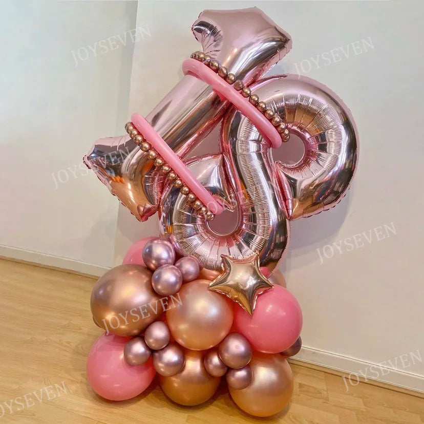 32Pcs Rose Gold Number Foil Balloons Set Metallic Latex Balloons For  Birthday Party Decorations - Cute As A Button Boutique