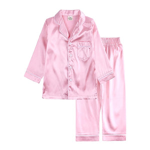 Silk Satin Top Pant 2pcs Infant Baby Girl Pajamas Long sleeve Pyjamas Satin Set  Nightgown Child Sleepwear - Cute As A Button Boutique