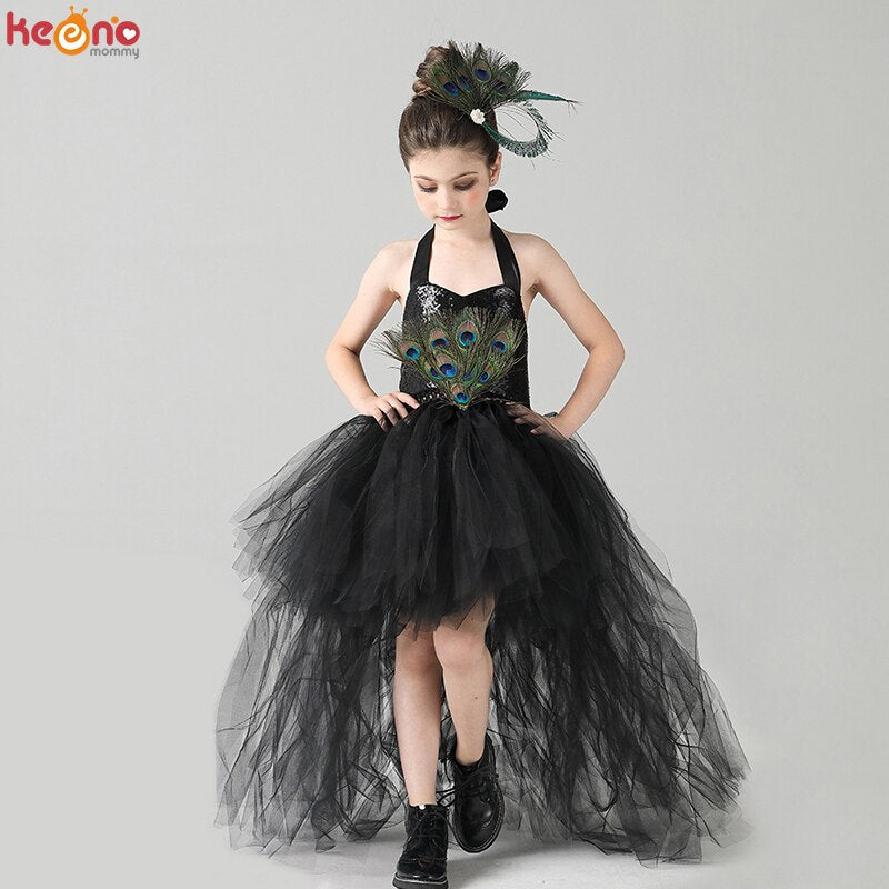 Fancy Peacock Feather Girl Tutu Dress with Wing Kids Deluxe Peacock Tutu Costume Halloween  Party - Cute As A Button Boutique