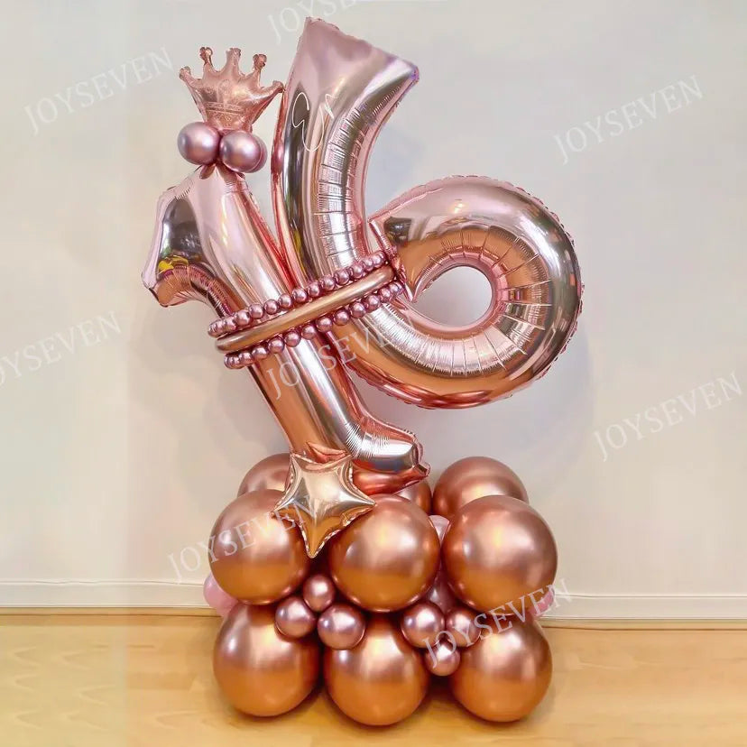 32Pcs Rose Gold Number Foil Balloons Set Metallic Latex Balloons For  Birthday Party Decorations - Cute As A Button Boutique