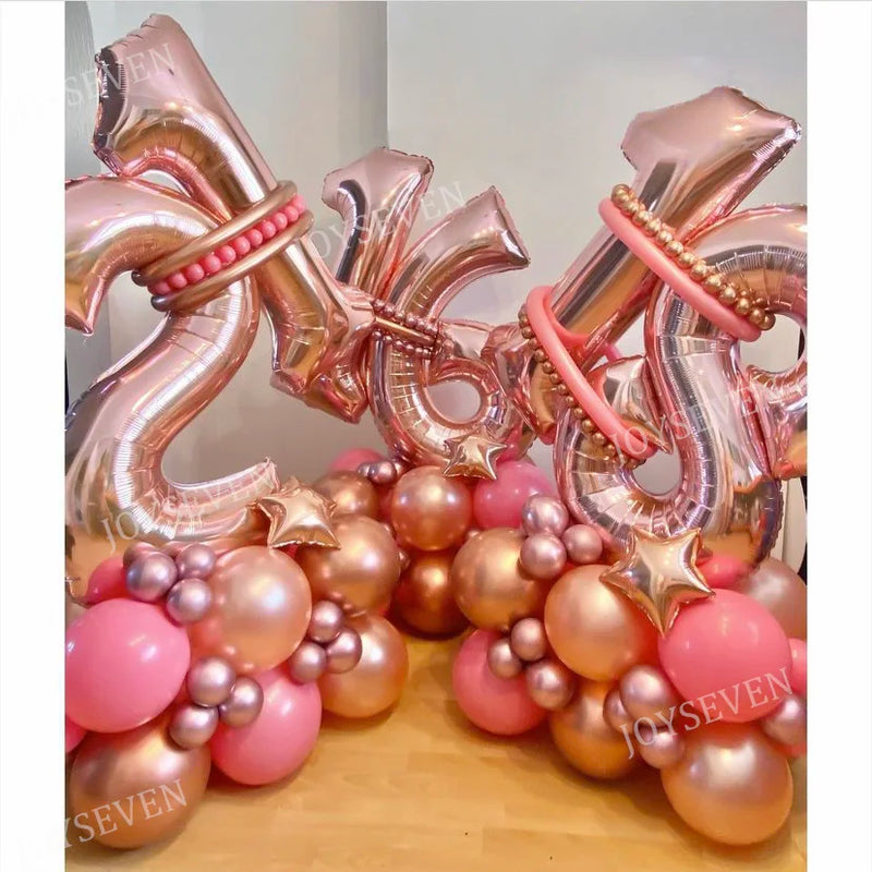 32Pcs Rose Gold Number Foil Balloons Set Metallic Latex Balloons For  Birthday Party Decorations - Cute As A Button Boutique