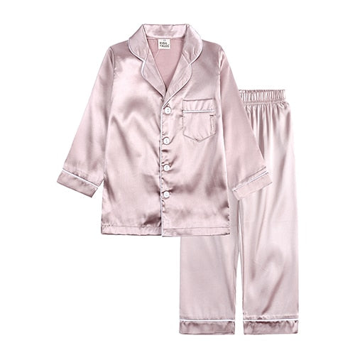 Silk Satin Top Pant 2pcs Infant Baby Girl Pajamas Long sleeve Pyjamas Satin Set  Nightgown Child Sleepwear - Cute As A Button Boutique