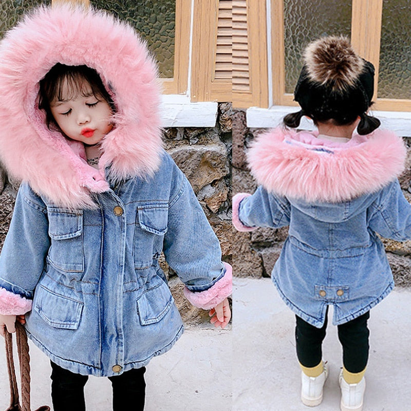 Baby Girls Coats Clothes 2023 Winter Denim Jackets With Fur Hooded Coats For Girls Children Jackets - Cute As A Button Boutique