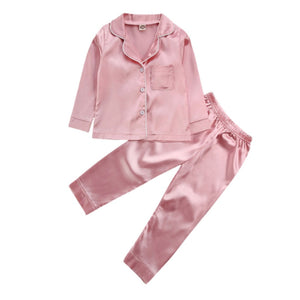 Silk Satin Top Pant 2pcs Infant Baby Girl Pajamas Long sleeve Pyjamas Satin Set  Nightgown Child Sleepwear - Cute As A Button Boutique