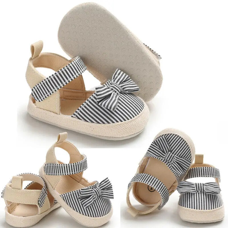 Children Summer Shoes Newborn Infants Anti-slip Striped Bow Prewalker 0-18M