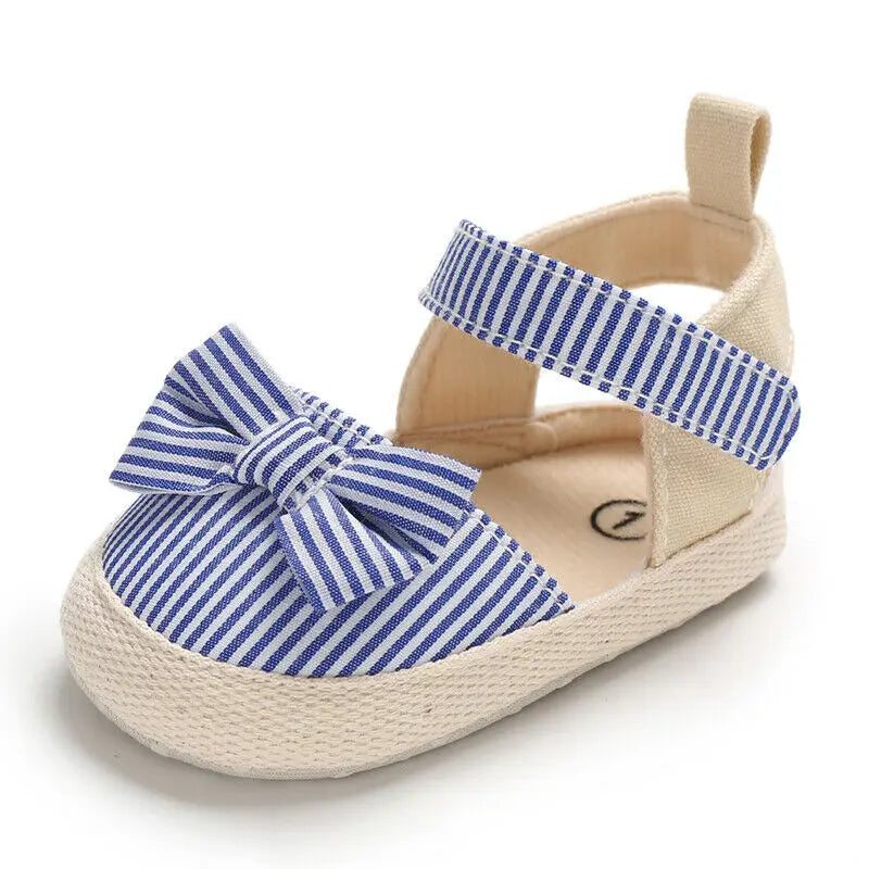 Children Summer Shoes Newborn Infants Anti-slip Striped Bow Prewalker 0-18M