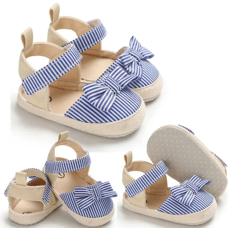 Children Summer Shoes Newborn Infants Anti-slip Striped Bow Prewalker 0-18M