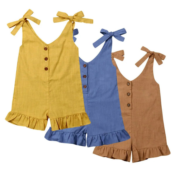 New Baby Girl Cotton Linen Clothes Girls Ruffle Romper Kids Jumpsuit