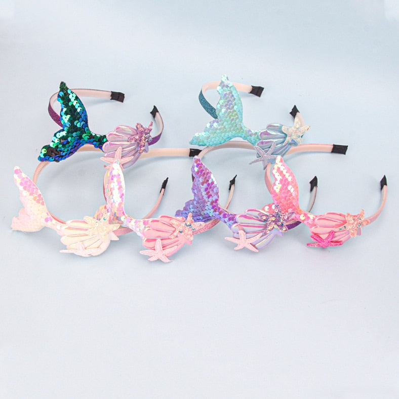 Girls Hairbands Mermaid Headwear Color Sequin Shells Shiny Princess Sweet Children's Hair Accessories - Cute As A Button Boutique