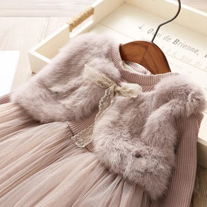 Autumn Girls Dresses Children Clothes Fake Mink Jacket Lace dress - Cute As A Button Boutique