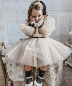 Baby Girl Princess Off Shoulder Tutu Dress Long Sleeve Child Vintage Tulle Party Wedding Birthday dress - Cute As A Button Boutique