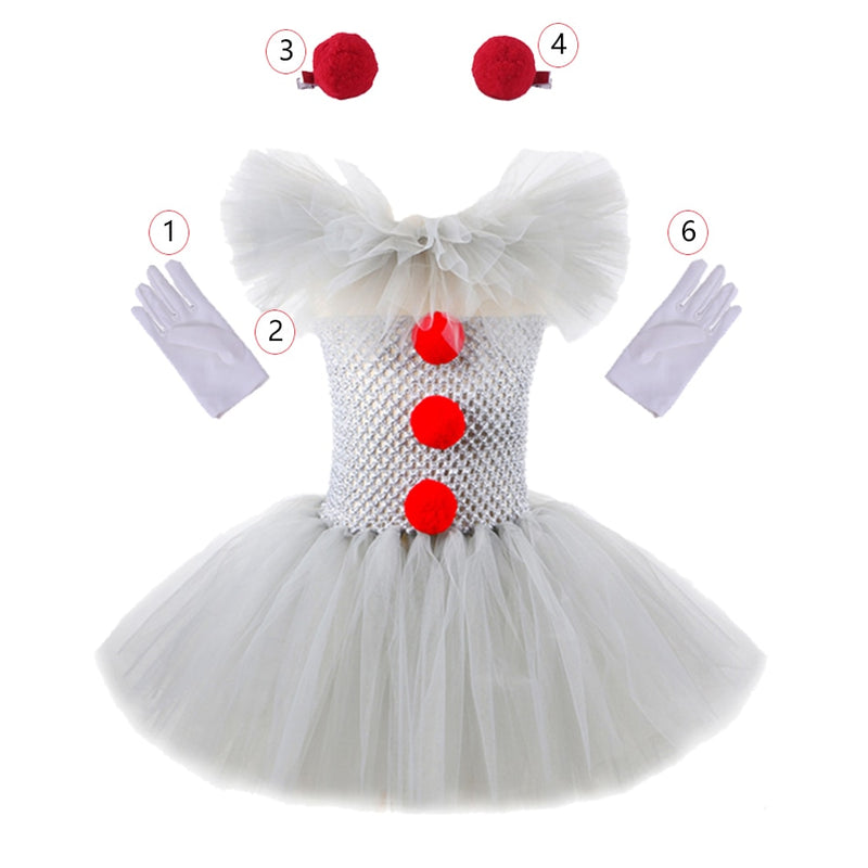 Halloween Scary Clown Costume For Kids Gray Girls Tutu Dress - Cute As A Button Boutique