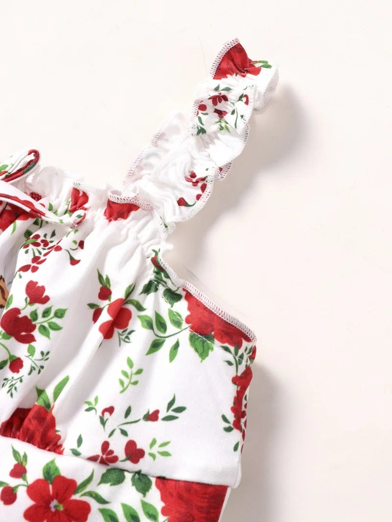 Baby Girl Summer Clothes Sets Flower Print Strap Tops+short Pants 2 Pcs Set