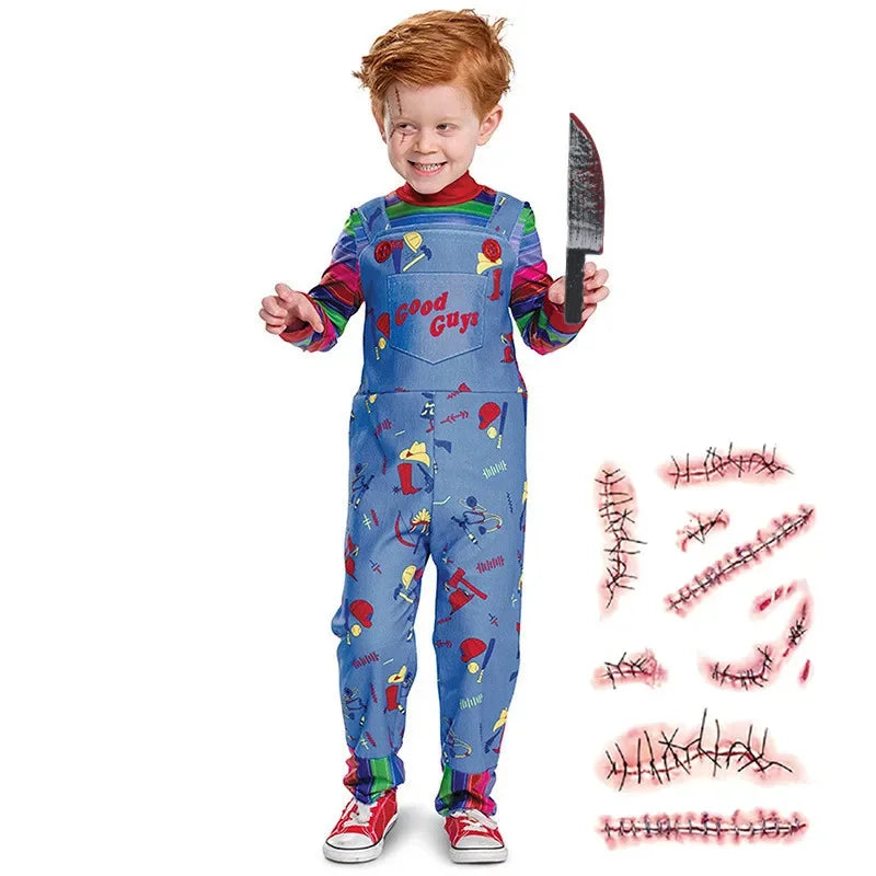 Movie Horror Chucky Halloween Costume with Scar Tattoo Sticker