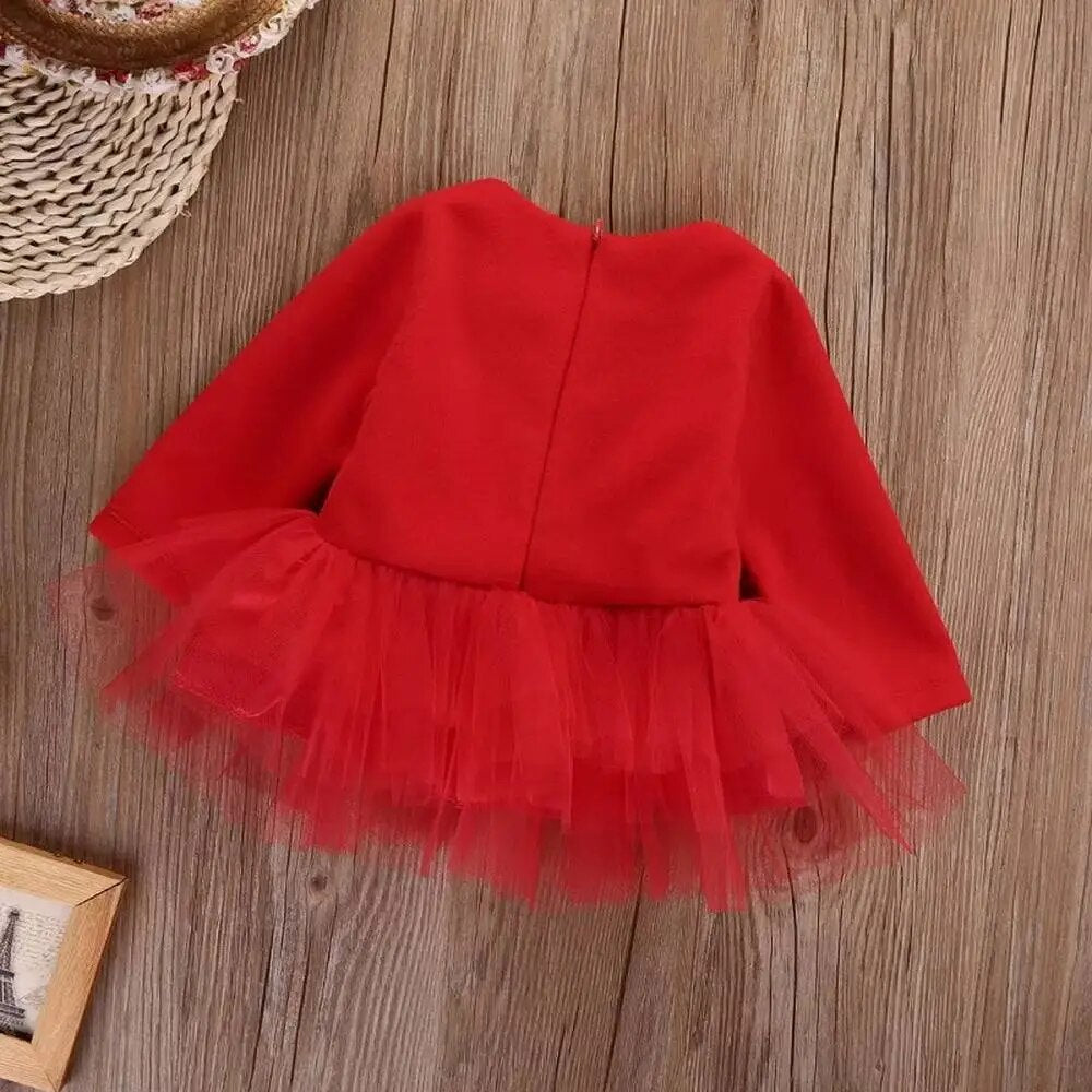 Christmas New Infant Baby Girl Long Sleeve Round Neck Short Dress - Cute As A Button Boutique