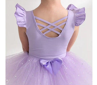 Sparkle Ballet Tutu Skirt Gymnastics Mesh Girl Leotard Flutter Short Sleeve Ballerina Dress - Cute As A Button Boutique