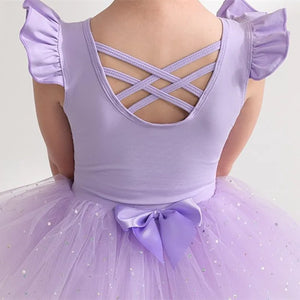 Sparkle Ballet Tutu Skirt Gymnastics Mesh Girl Leotard Flutter Short Sleeve Ballerina Dress - Cute As A Button Boutique