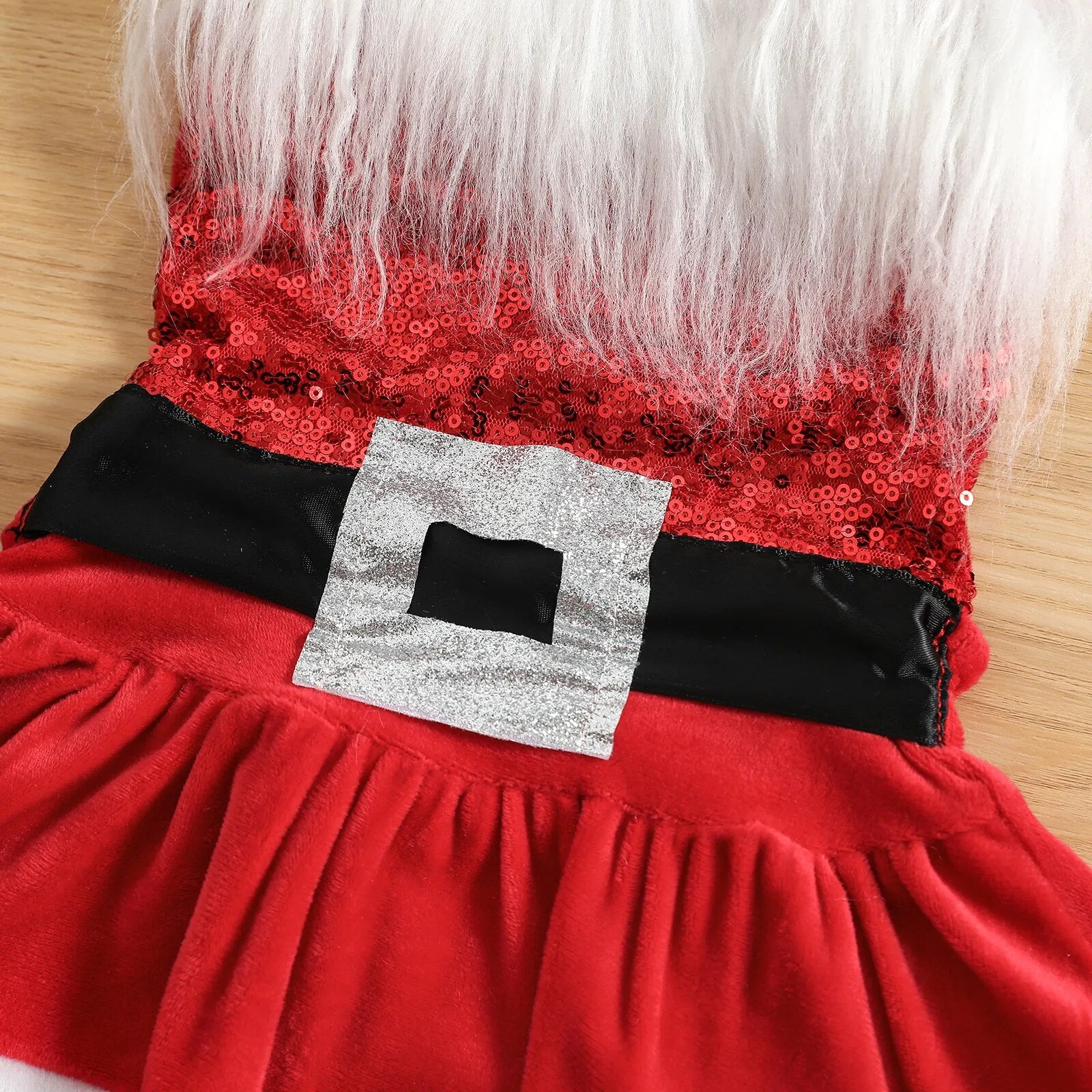 Christmas Baby Girls Romper Dress Princess Sequins White Plush Trim - Cute As A Button Boutique