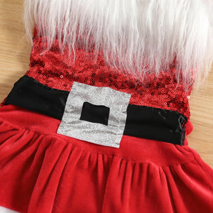 Christmas Baby Girls Romper Dress Princess Sequins White Plush Trim - Cute As A Button Boutique