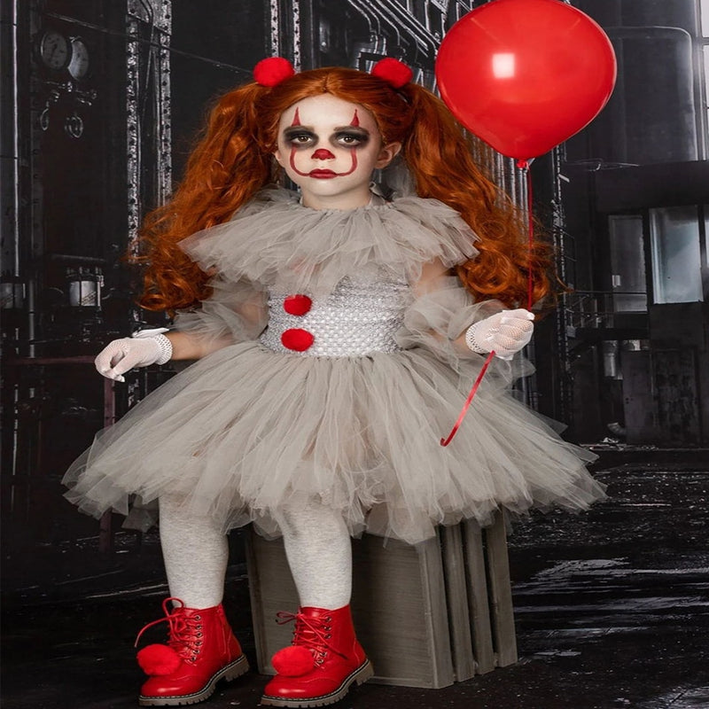 Halloween Scary Clown Costume For Kids Gray Girls Tutu Dress - Cute As A Button Boutique