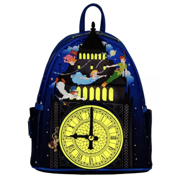 Peter Pan Clock Glow in The Dark Mini Backpack Double Strap Shoulder Bag