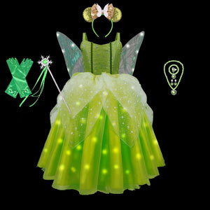 Girls Tinkerbell Fairy Dresses LED Light Up for Girls Costume Kids Cosplay Flower Fairy Princess Clothes Christmas Party Outfit - Cute As A Button Boutique