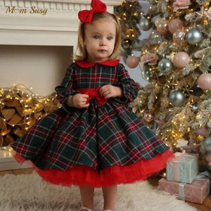 Baby Girl Princess Plaid Tutu Dress Bow Christmas Baby Clothes 1-7Y - Cute As A Button Boutique