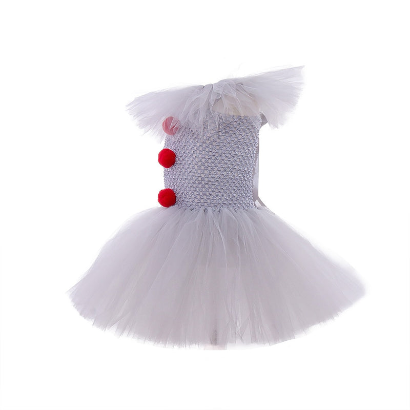 Halloween Scary Clown Costume For Kids Gray Girls Tutu Dress - Cute As A Button Boutique