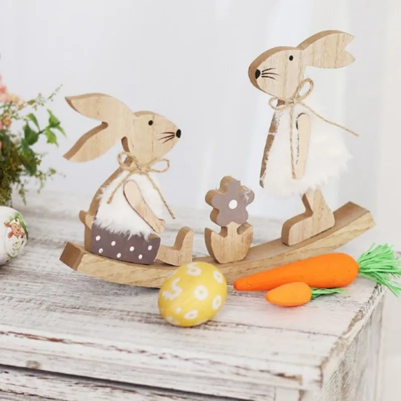 New Easter Painted Rabbit Ornaments Wooden Home Decoration