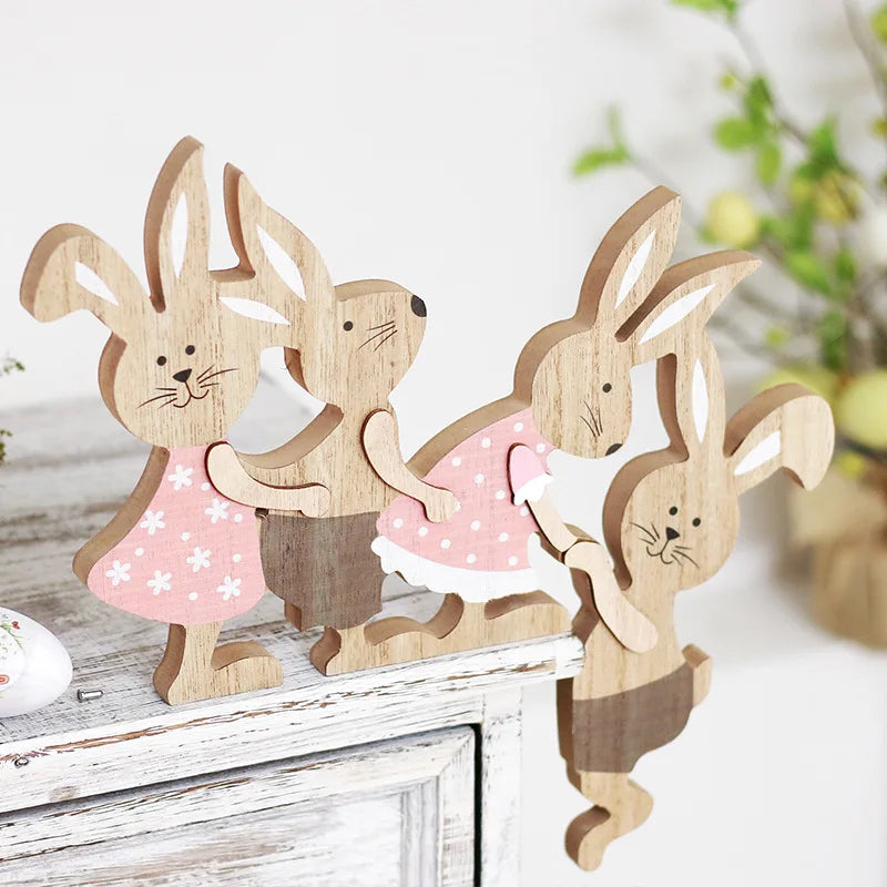 New Easter Painted Rabbit Ornaments Wooden Home Decoration