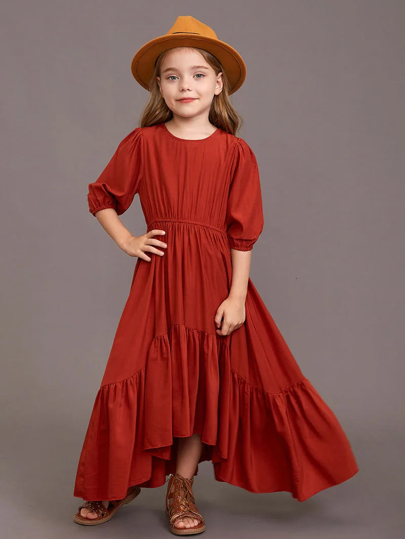 New Mid Sleeve bohemian girls dress Ruffled Girl Long Dress