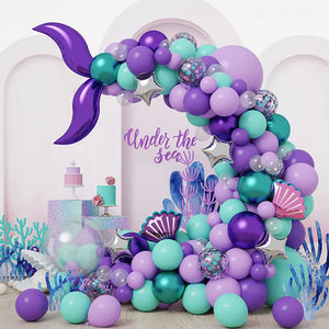 140Pcs Purple Mermaid Theme Shell Balloon Arch Kids Girl Birthday Decoration Baby Shower Under The Sea Mermaid - Cute As A Button Boutique