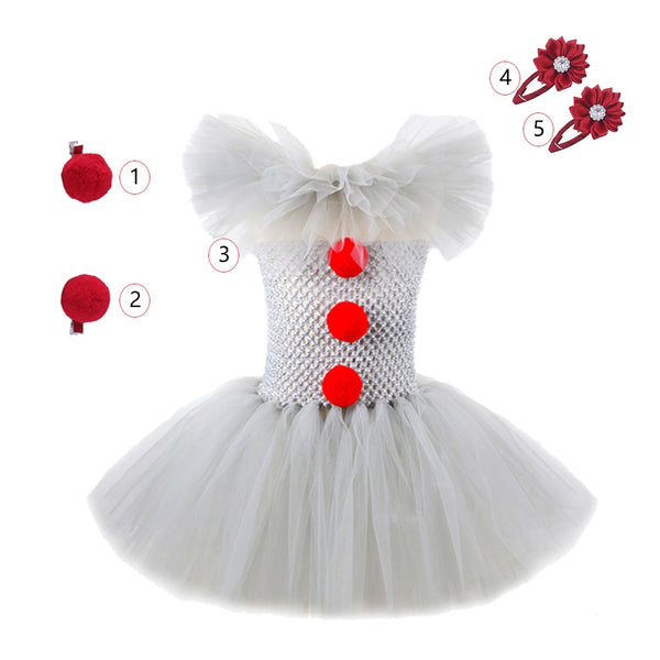 Halloween Scary Clown Costume For Kids Gray Girls Tutu Dress - Cute As A Button Boutique