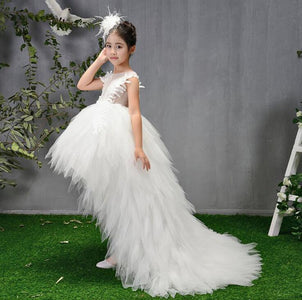 Swan Tulle Trailing Flower Girl Dresses Ball Gown - Cute As A Button Boutique