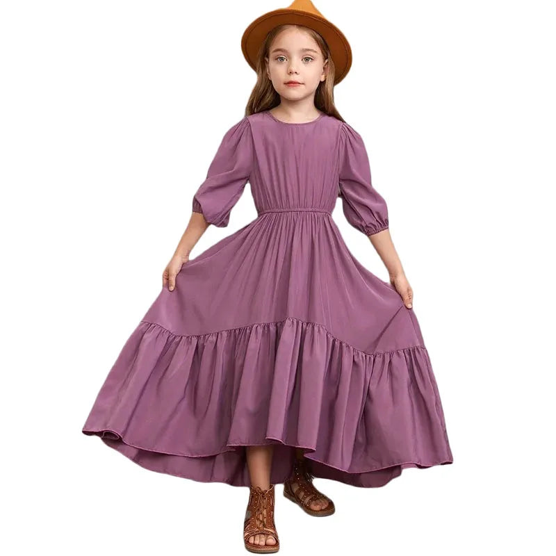 New Mid Sleeve bohemian girls dress Ruffled Girl Long Dress