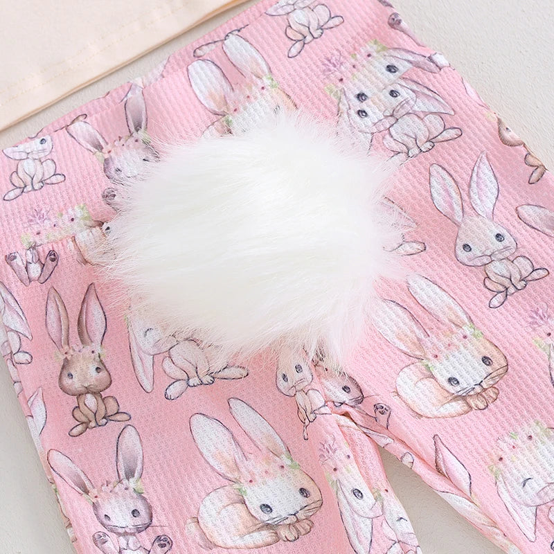 0-4Y Toddler Baby Girls Easter Clothes Sets Outfits Short Sleeve T-Shirt Bunny Flare Pants