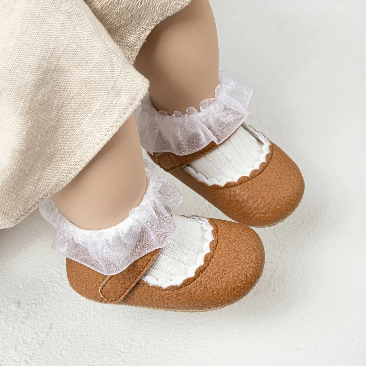 Baby Girls Shoes Infant Leather Rubber Sole Anti-slip Toddler First Walkers