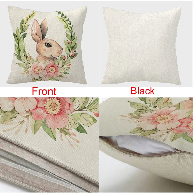 Easter Decorations For Home Happy Easter Pillowcase Rabbit Flower Pillow Case Sofa Cushion Cover 45*45CM