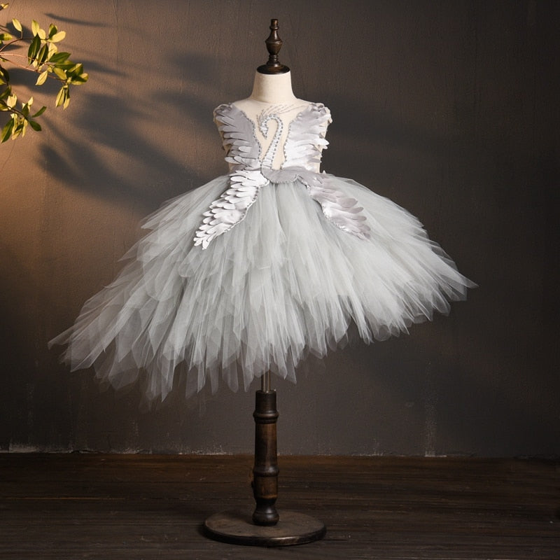 Swan Tulle Trailing Flower Girl Dresses Ball Gown - Cute As A Button Boutique