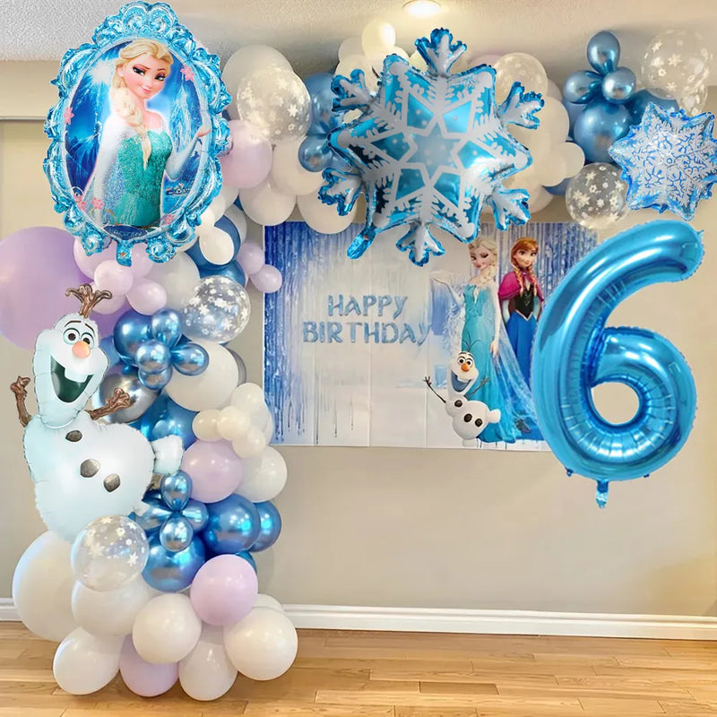 123Pcs Of Ice And Snow Themed 32 Inch Snowflake Princess Balloon Set Girl's Birthday Party Decoration - Cute As A Button Boutique
