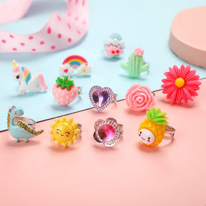 Little Girl Jewel Rings In Box, Adjustable, No Duplication, Girl Pretend Play And Dress Up Rings (24 Lovely Ring) - Cute As A Button Boutique