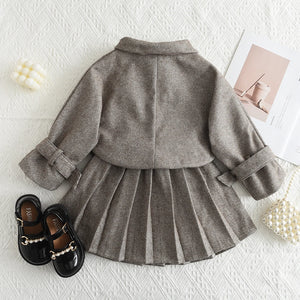 Girls 2pcs Clothes Set Autumn Winter Children Coat Outwear+Skirts Vintage Outfits - Cute As A Button Boutique