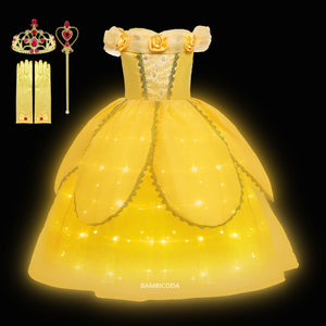 Girl Belle Dress Up Children Party Princess Costume LED Light Kids Beauty and The Beast Halloween Carnival Outfit - Cute As A Button Boutique