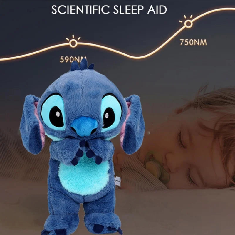 Disney Stitch Baby Breathing Bear Plush Soothing Music Sleeping Companion Sound And Light