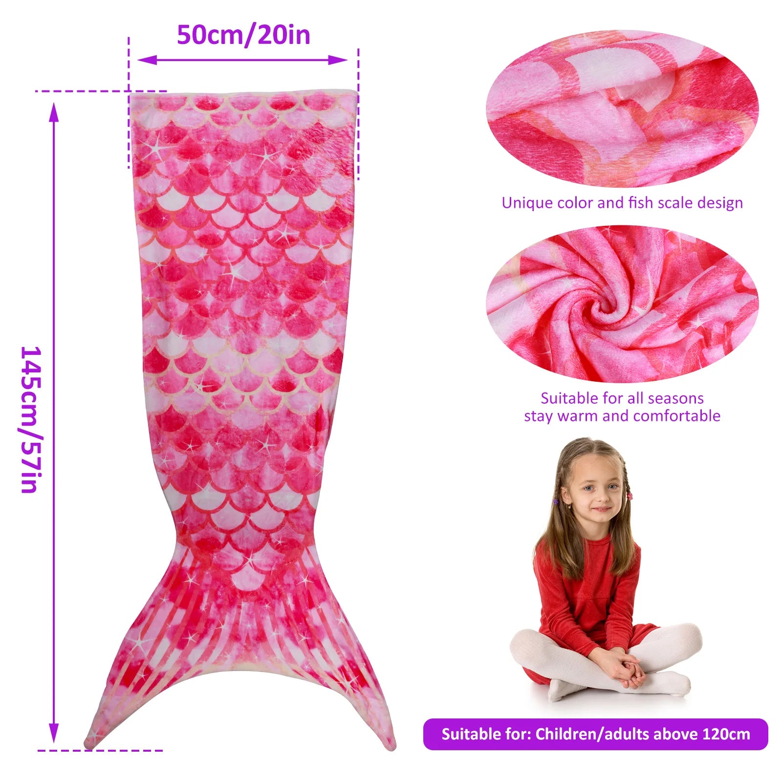 Mermaid Tail Blanket Ultra-Soft Flannel Sleeping Blanket Fish Scale Pattern