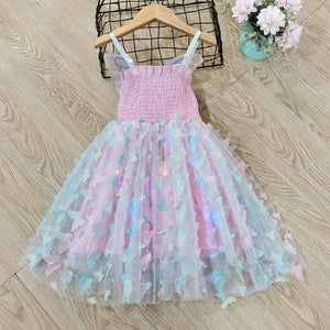 Girls Butterfly Wings Fairy Princess lights up Dress Lovely Kids Summer Sleeveless Tulle Dress Child Birthday Party Gown - Cute As A Button Boutique