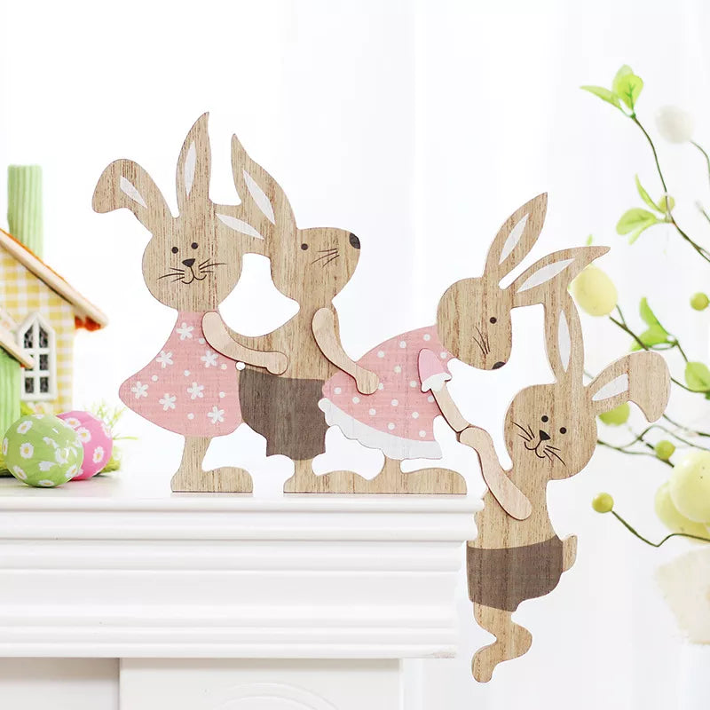 New Easter Painted Rabbit Ornaments Wooden Home Decoration