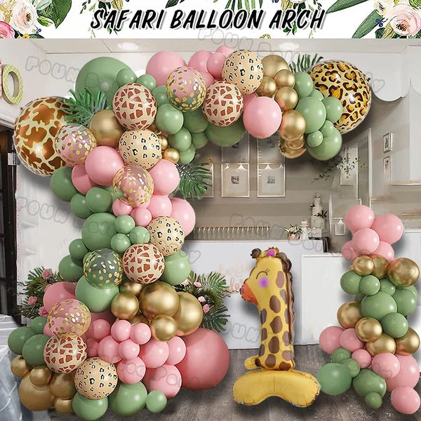Jungle Safari Animal Giraffe Number Balloon Garland Set Kid 1 2 3 Year Birthday Party Decor - Cute As A Button Boutique